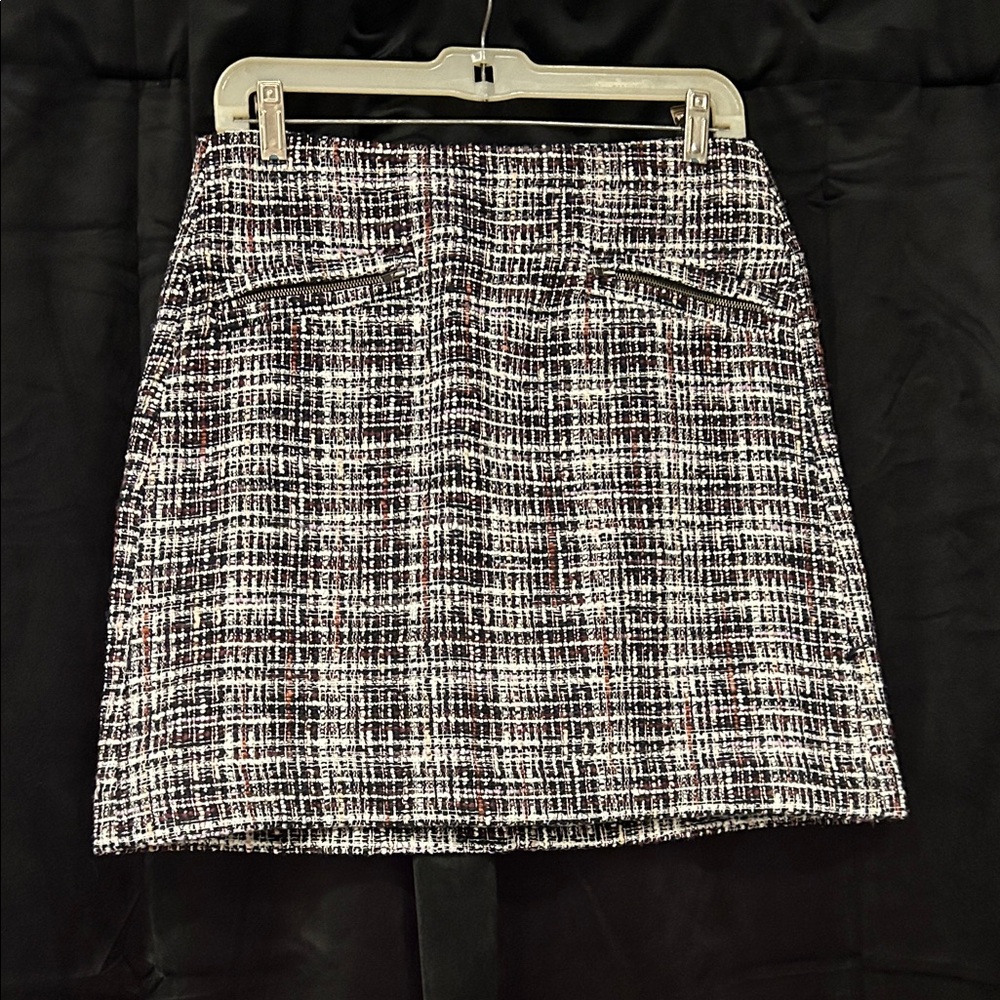 LOFT Black, Purple, and White Tweed Mini Skirt